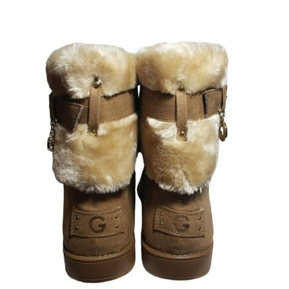 G by Guess Adlea Medium Brown Fabric Boots with Faux Fur Lining Sz 5M - Picture 6 of 9